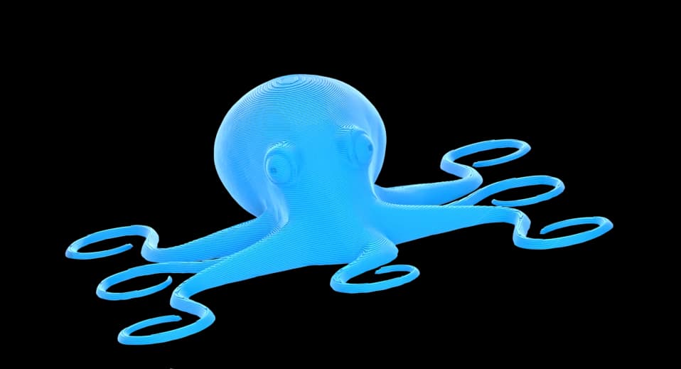 An articulated octopus model printed in Filaform filament