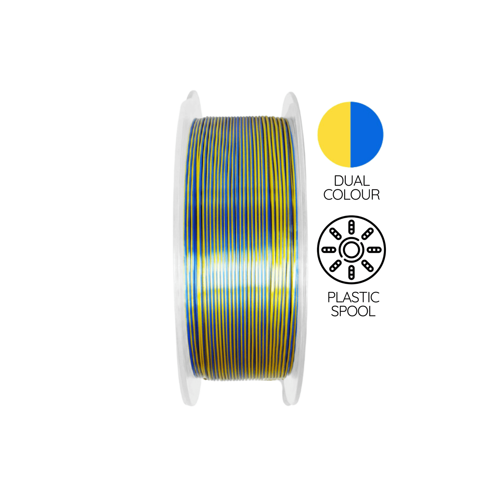 A 1kg spool of Filaform Dual Silk PLA in Gold & Blue, 1.75 mm